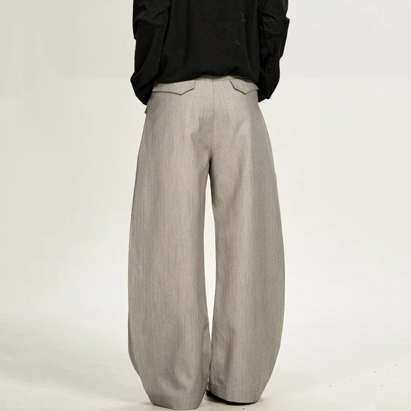 Grey Double Pleat Bootcut Pants for Men – Loose Fit Casual Dress Trousers