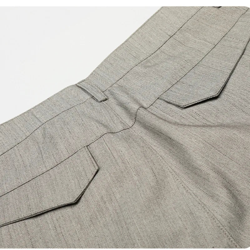 Grey Double Pleat Bootcut Pants for Men – Loose Fit Casual Dress Trousers