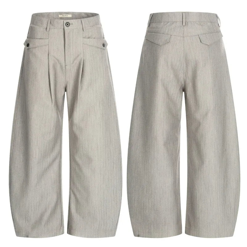 Grey Double Pleat Bootcut Pants for Men – Loose Fit Casual Dress Trousers