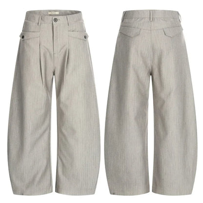 Grey Double Pleat Bootcut Pants for Men – Loose Fit Casual Dress Trousers
