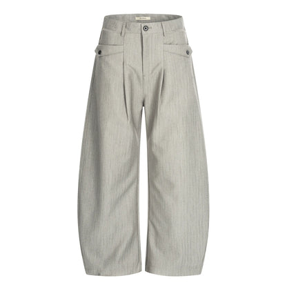 Grey Double Pleat Bootcut Pants for Men – Loose Fit Casual Dress Trousers