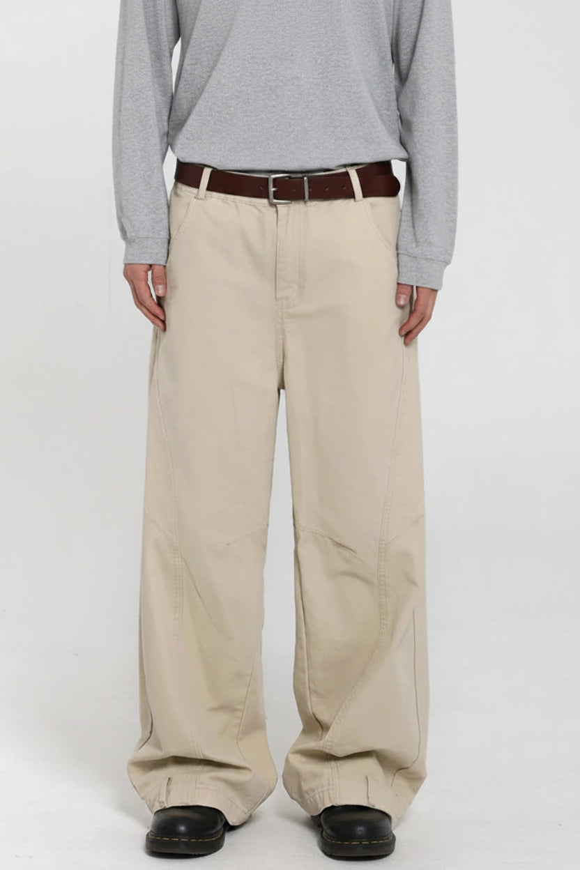 Men's Wide Leg Jeans - Cleanfit Washed Loose Fit Casual Solid Color Streetwear Trousers