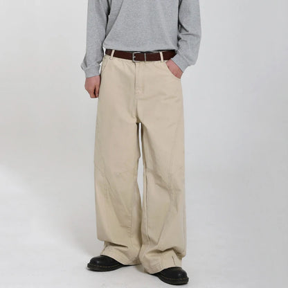 Men's Wide Leg Jeans - Cleanfit Washed Loose Fit Casual Solid Color Streetwear Trousers