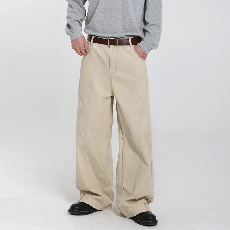 Men's Wide Leg Jeans - Cleanfit Washed Loose Fit Casual Solid Color Streetwear Trousers