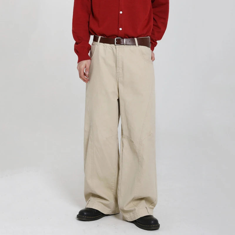 Men's Wide Leg Jeans - Cleanfit Washed Loose Fit Casual Solid Color Streetwear Trousers