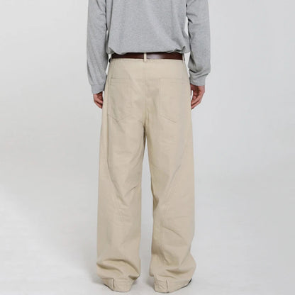 Men's Wide Leg Jeans - Cleanfit Washed Loose Fit Casual Solid Color Streetwear Trousers