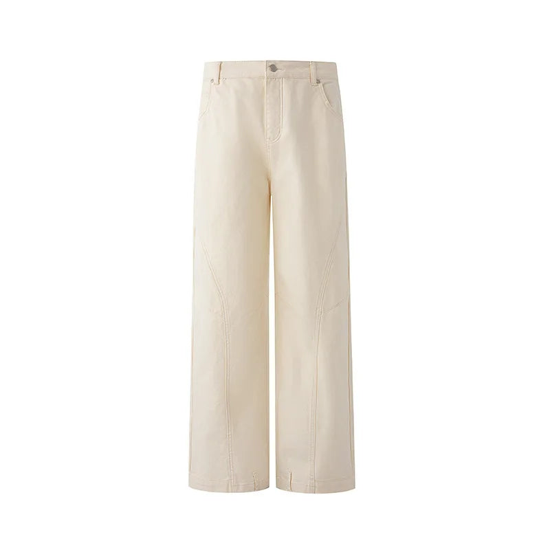 Men's Wide Leg Jeans - Cleanfit Washed Loose Fit Casual Solid Color Streetwear Trousers