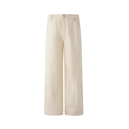 Men's Wide Leg Jeans - Cleanfit Washed Loose Fit Casual Solid Color Streetwear Trousers