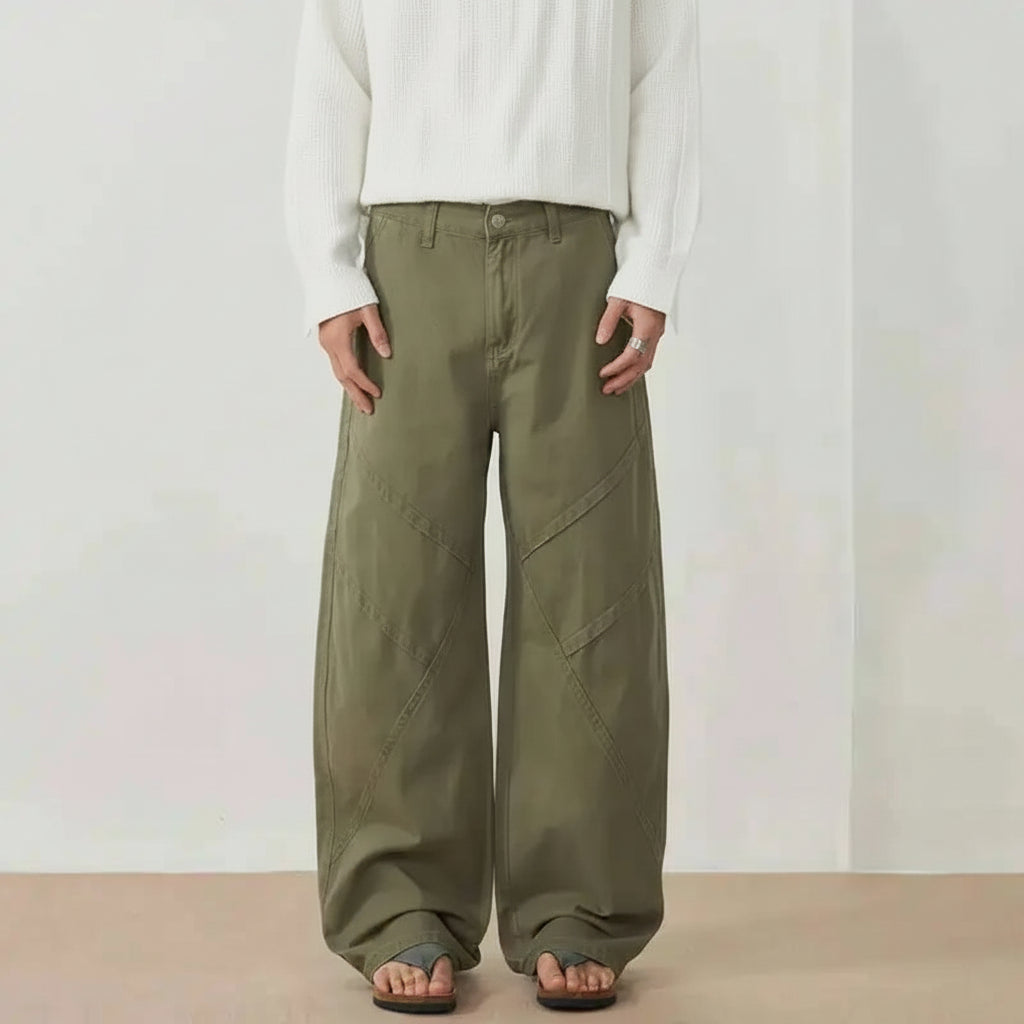 Men's Curved Cargo Pants - American Washed Loose Fit Vintage 3D Deconstructed Trousers