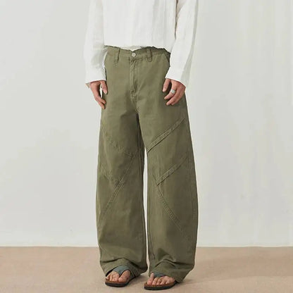 Men's Curved Cargo Pants - American Washed Loose Fit Vintage 3D Deconstructed Trousers