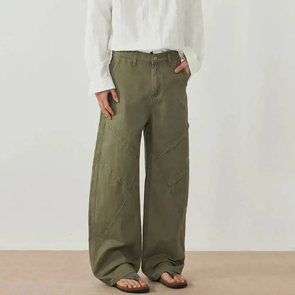 Men's Curved Cargo Pants - American Washed Loose Fit Vintage 3D Deconstructed Trousers