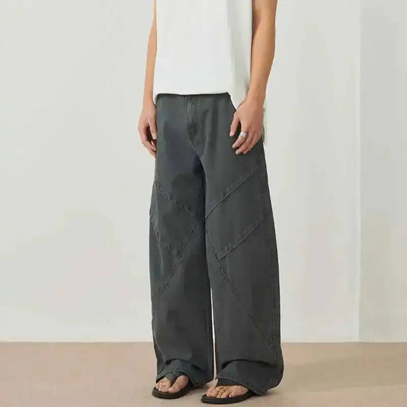 Men's Curved Cargo Pants - American Washed Loose Fit Vintage 3D Deconstructed Trousers
