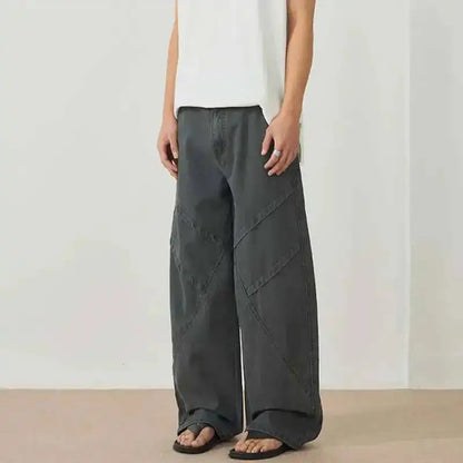 Men's Curved Cargo Pants - American Washed Loose Fit Vintage 3D Deconstructed Trousers