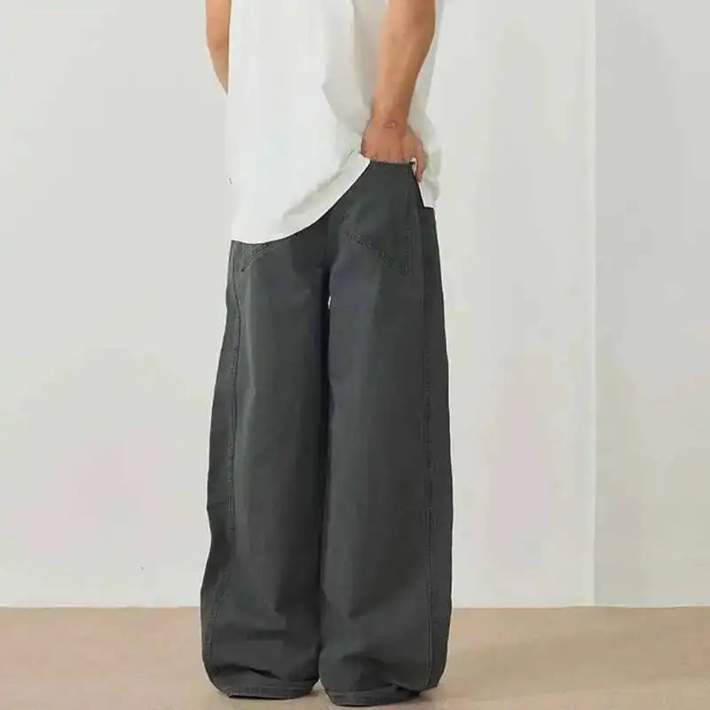 Men's Curved Cargo Pants - American Washed Loose Fit Vintage 3D Deconstructed Trousers