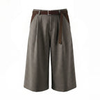 Men's Wide Leg Pleated Shorts Retro Loose Fit Color Block Waist Casual Streetwear Knee Length Culottes