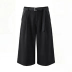 Men's Wide Leg Pleated Shorts Retro Loose Fit Color Block Waist Casual Streetwear Knee Length Culottes