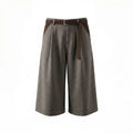 Men's Wide Leg Pleated Shorts Retro Loose Fit Color Block Waist Casual Streetwear Knee Length Culottes