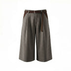 Men's Wide Leg Pleated Shorts Retro Loose Fit Color Block Waist Casual Streetwear Knee Length Culottes