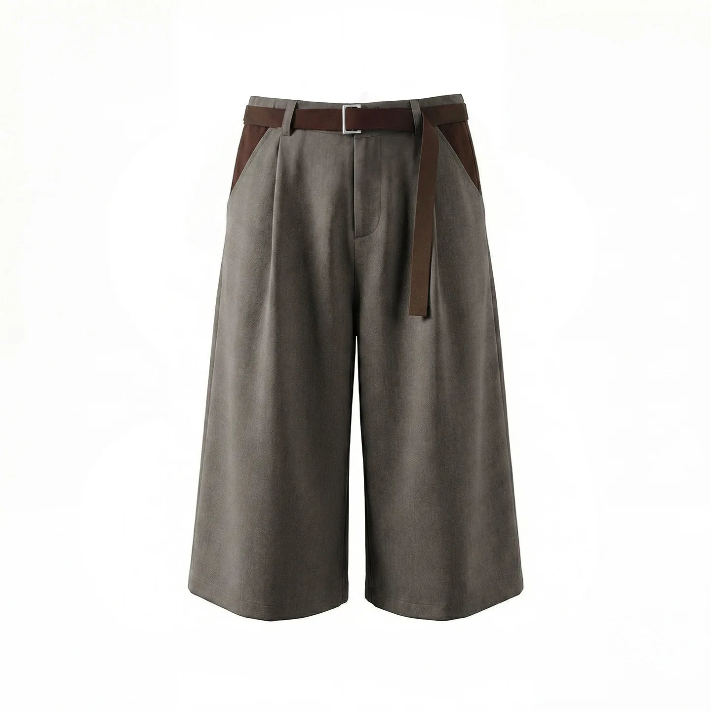 Men's Wide Leg Pleated Shorts Retro Loose Fit Color Block Waist Casual Streetwear Knee Length Culottes