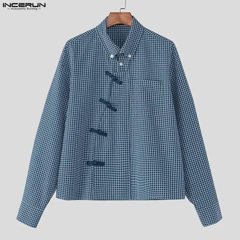 Men's Plaid Patchwork Shirt – Long Sleeve Loose Fit Lapel Streetwear Casual Top