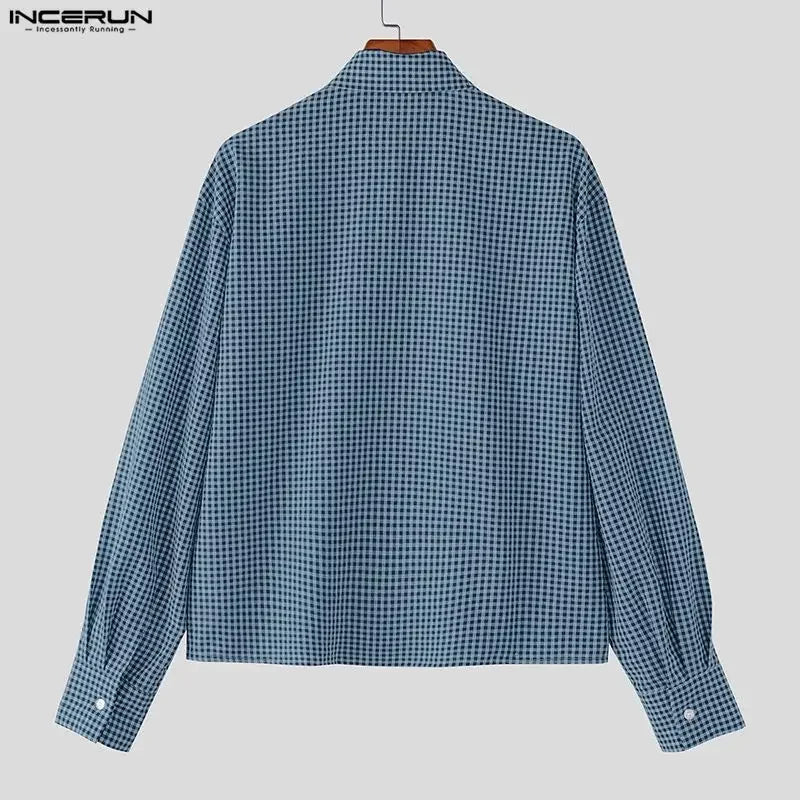 Men's Plaid Patchwork Shirt – Long Sleeve Loose Fit Lapel Streetwear Casual Top