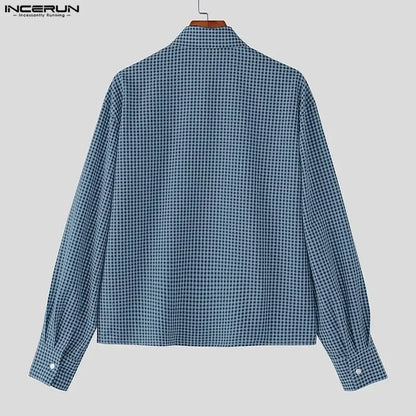 Men's Plaid Patchwork Shirt – Long Sleeve Loose Fit Lapel Streetwear Casual Top