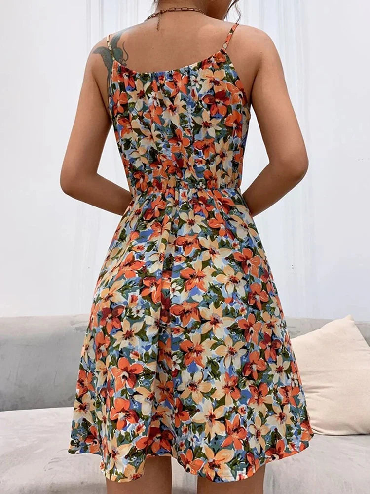 Brisa™ Women's Floral Halter A-Line Dress — Lightweight Summer Maxi