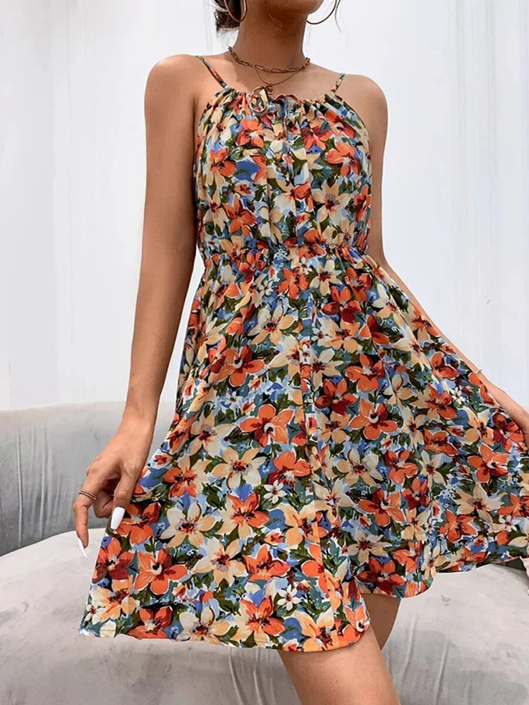 Brisa™ Women's Floral Halter A-Line Dress — Lightweight Summer Maxi
