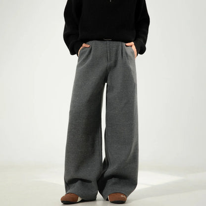 Men's Wide Leg Suit Pants - Heavyweight Solid Color Loose Fit Japanese Style Casual Trousers