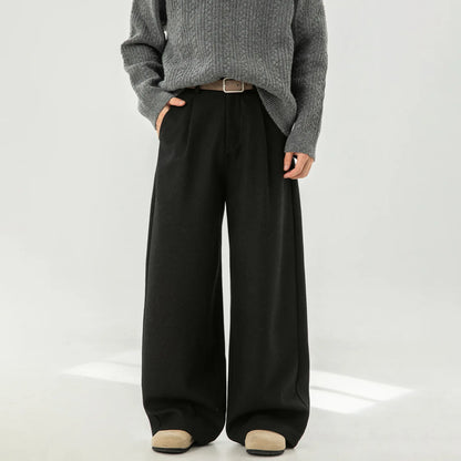 Men's Wide Leg Suit Pants - Heavyweight Solid Color Loose Fit Japanese Style Casual Trousers