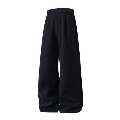 Men's Wide Leg Suit Pants - Heavyweight Solid Color Loose Fit Japanese Style Casual Trousers