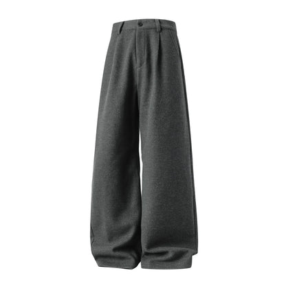 Men's Wide Leg Suit Pants - Heavyweight Solid Color Loose Fit Japanese Style Casual Trousers