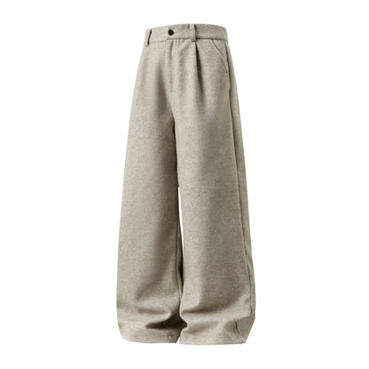Men's Wide Leg Suit Pants - Heavyweight Solid Color Loose Fit Japanese Style Casual Trousers