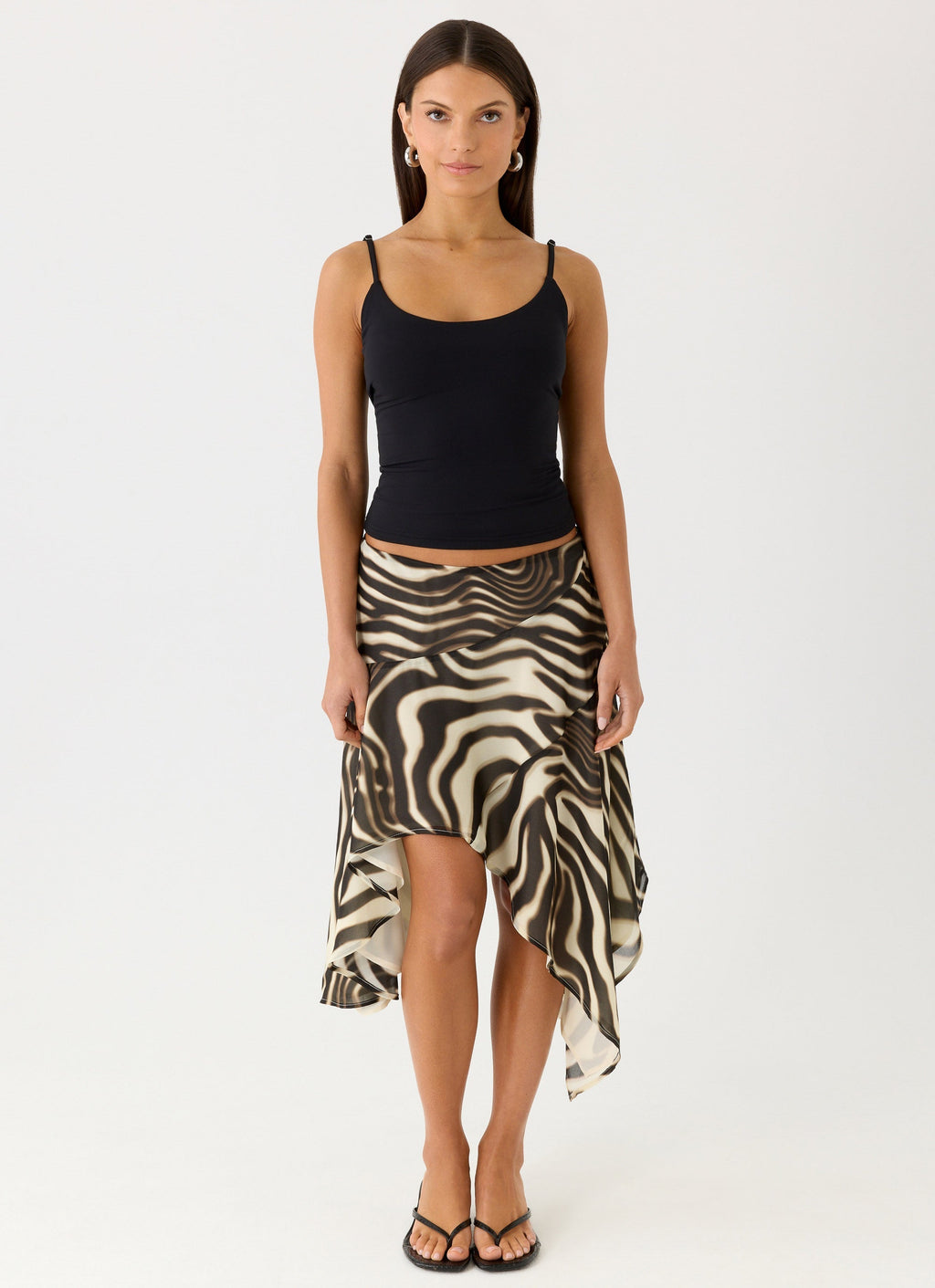 Kia Collection | Low Rise Asymmetrical Midi Skirt with Dramatic Hemline | Chic Style for Effortless Elegance