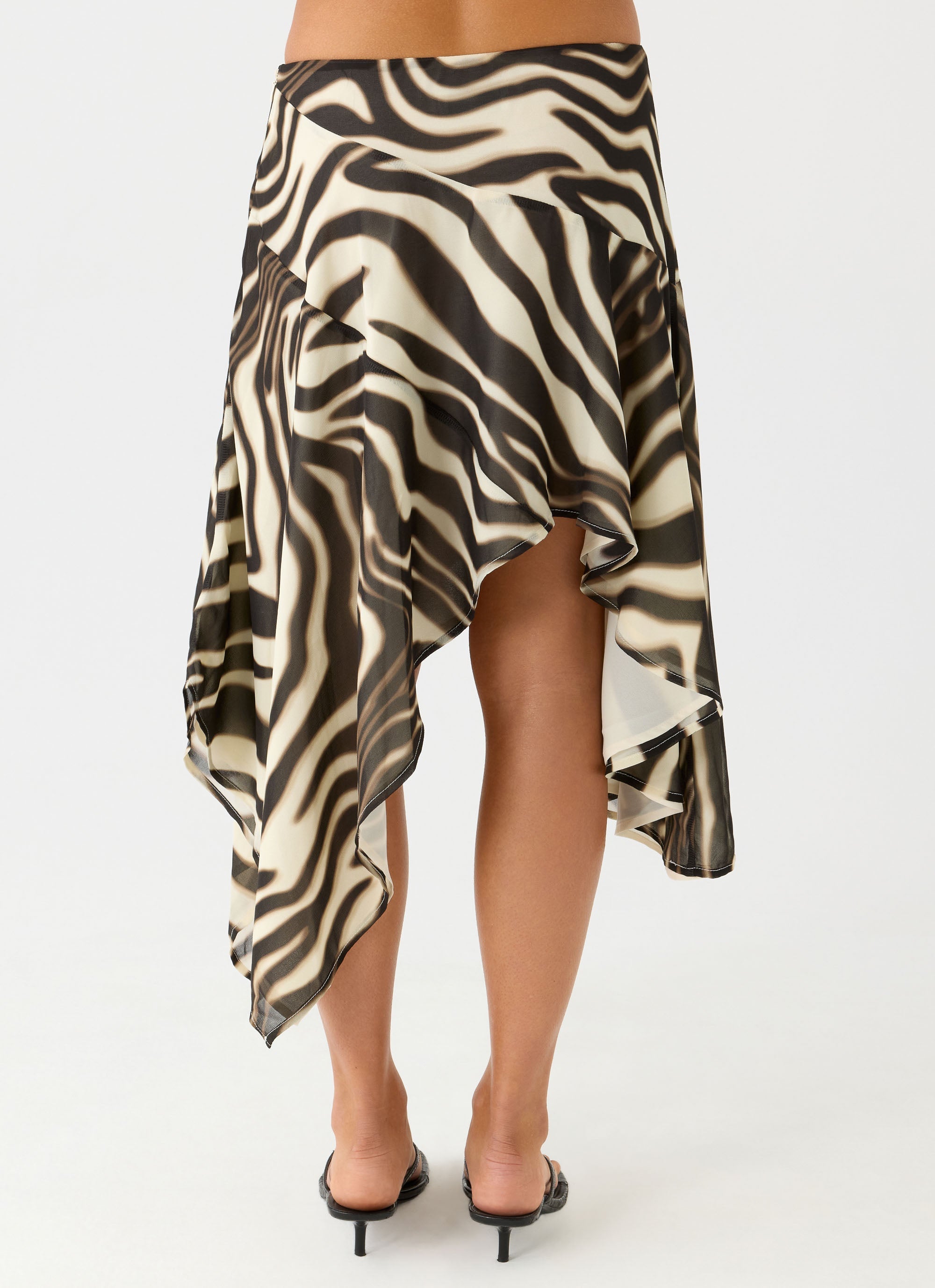 Kia Collection | Low Rise Asymmetrical Midi Skirt with Dramatic Hemline | Chic Style for Effortless Elegance