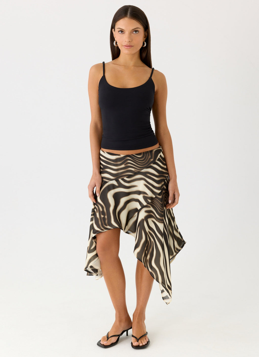 Kia Collection | Low Rise Asymmetrical Midi Skirt with Dramatic Hemline | Chic Style for Effortless Elegance