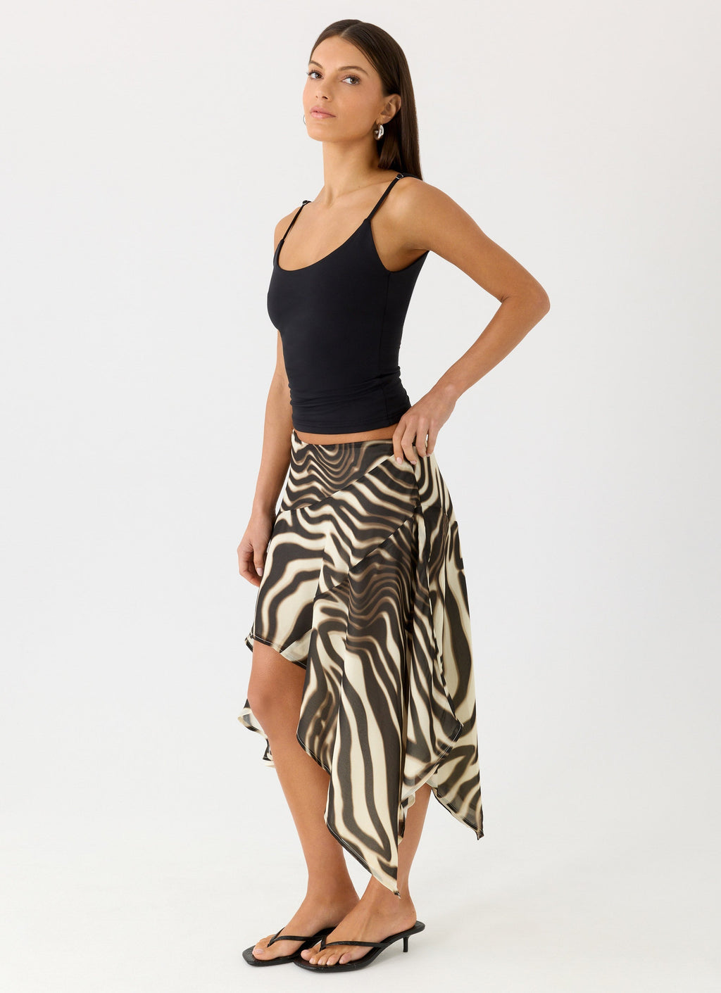 Kia Collection | Low Rise Asymmetrical Midi Skirt with Dramatic Hemline | Chic Style for Effortless Elegance