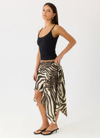 Kia Collection | Low Rise Asymmetrical Midi Skirt with Dramatic Hemline | Chic Style for Effortless Elegance