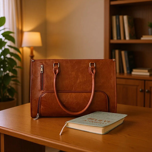 Women's PU Leather Lunch Bag with Laptop Compartment – Insulated Crossbody Work Tote Bag for Business & Daily Commute