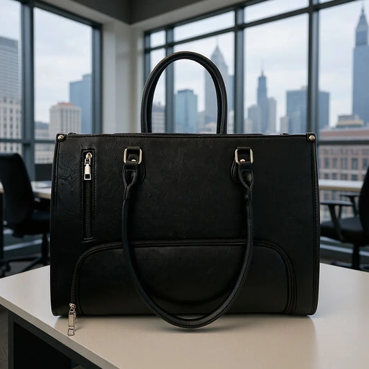 Women's PU Leather Lunch Bag with Laptop Compartment – Insulated Crossbody Work Tote Bag for Business & Daily Commute