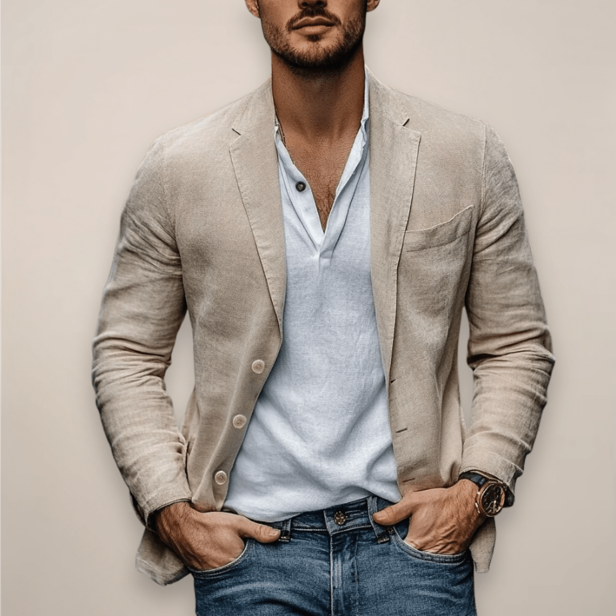 Linen Blazer Men | Tailored Blazer Jacket with Notched Lapels | Lightweight Design for Smart Casual Style