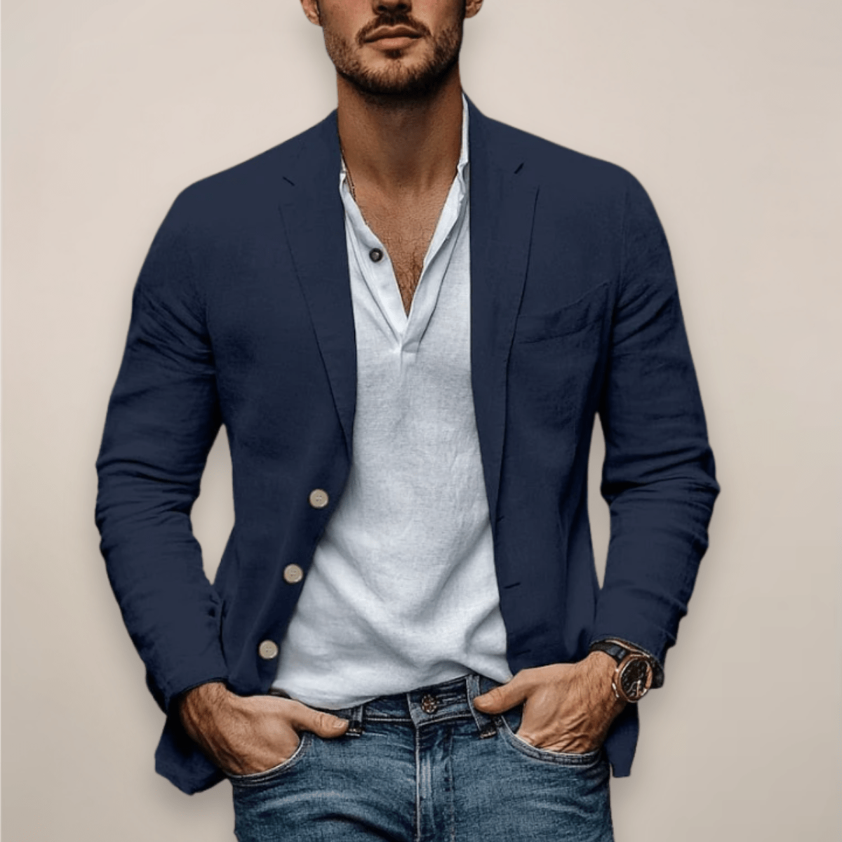 Linen Blazer Men | Tailored Blazer Jacket with Notched Lapels | Lightweight Design for Smart Casual Style