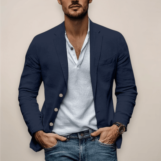 Linen Blazer Men | Tailored Blazer Jacket with Notched Lapels | Lightweight Design for Smart Casual Style