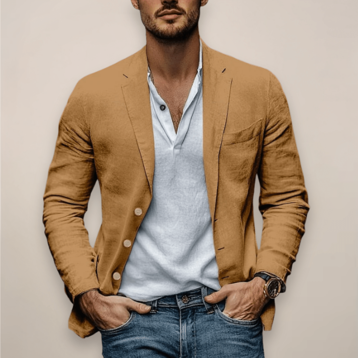 Linen Blazer Men | Tailored Blazer Jacket with Notched Lapels | Lightweight Design for Smart Casual Style