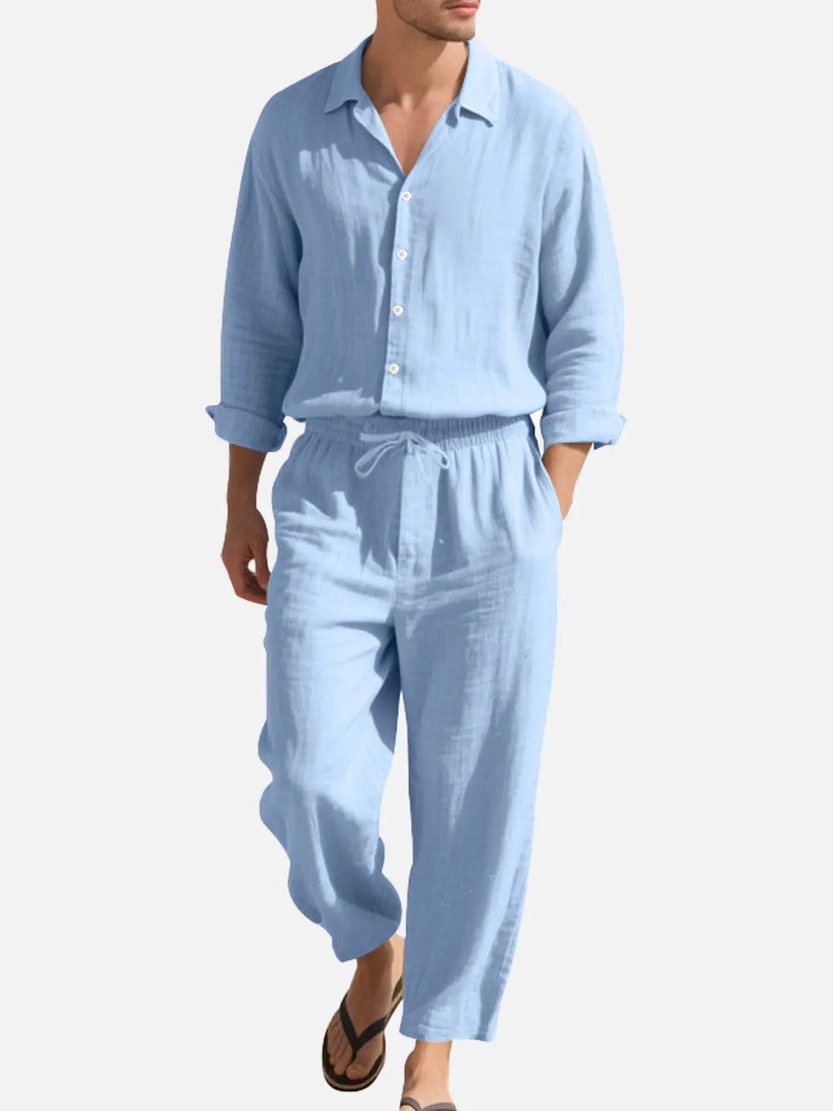 Linen Blend Two-Piece Set | Relaxed Fit Shirt & Drawstring Pants for Effortless Style