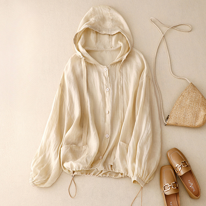 Linen Hoodie | Lightweight Cotton-Linen Blend with Balloon Sleeves | Effortless Style for Warm Days