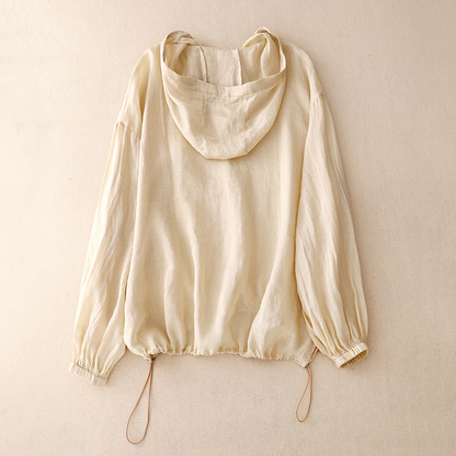Linen Hoodie | Lightweight Cotton-Linen Blend with Balloon Sleeves | Effortless Style for Warm Days