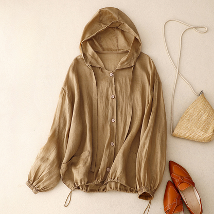 Linen Hoodie | Lightweight Cotton-Linen Blend with Balloon Sleeves | Effortless Style for Warm Days