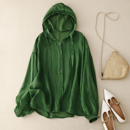 Linen Hoodie | Lightweight Cotton-Linen Blend with Balloon Sleeves | Effortless Style for Warm Days