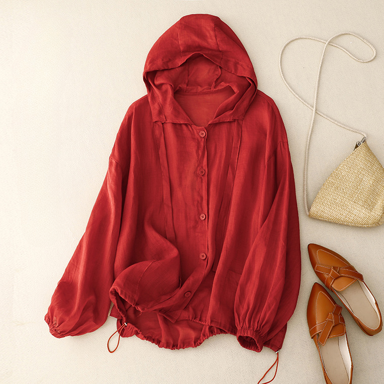 Linen Hoodie | Lightweight Cotton-Linen Blend with Balloon Sleeves | Effortless Style for Warm Days